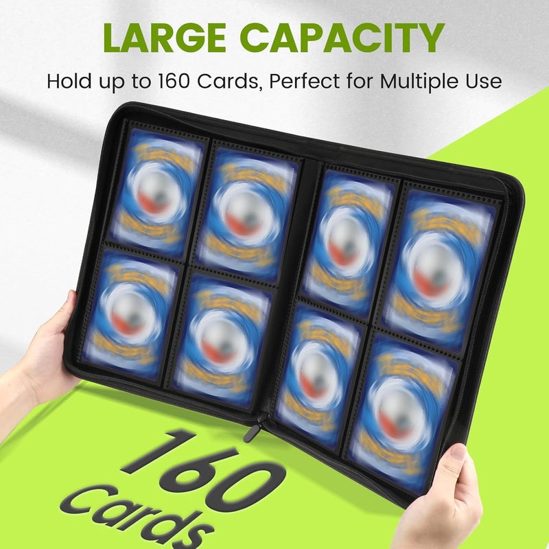 lanfrom Trading Card Binder with Sleeves, Premium 4 Pocket Ringless Card Binder 160 Side Loading Pocket PU Card Collection Binder, Collectible Card Albums Card Folder for MTG, TCG, Sports Cards, Game Cards - Image 4